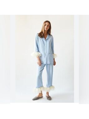 Sleeper Light Blue Pajama Set with Ivory Ruffle Trim